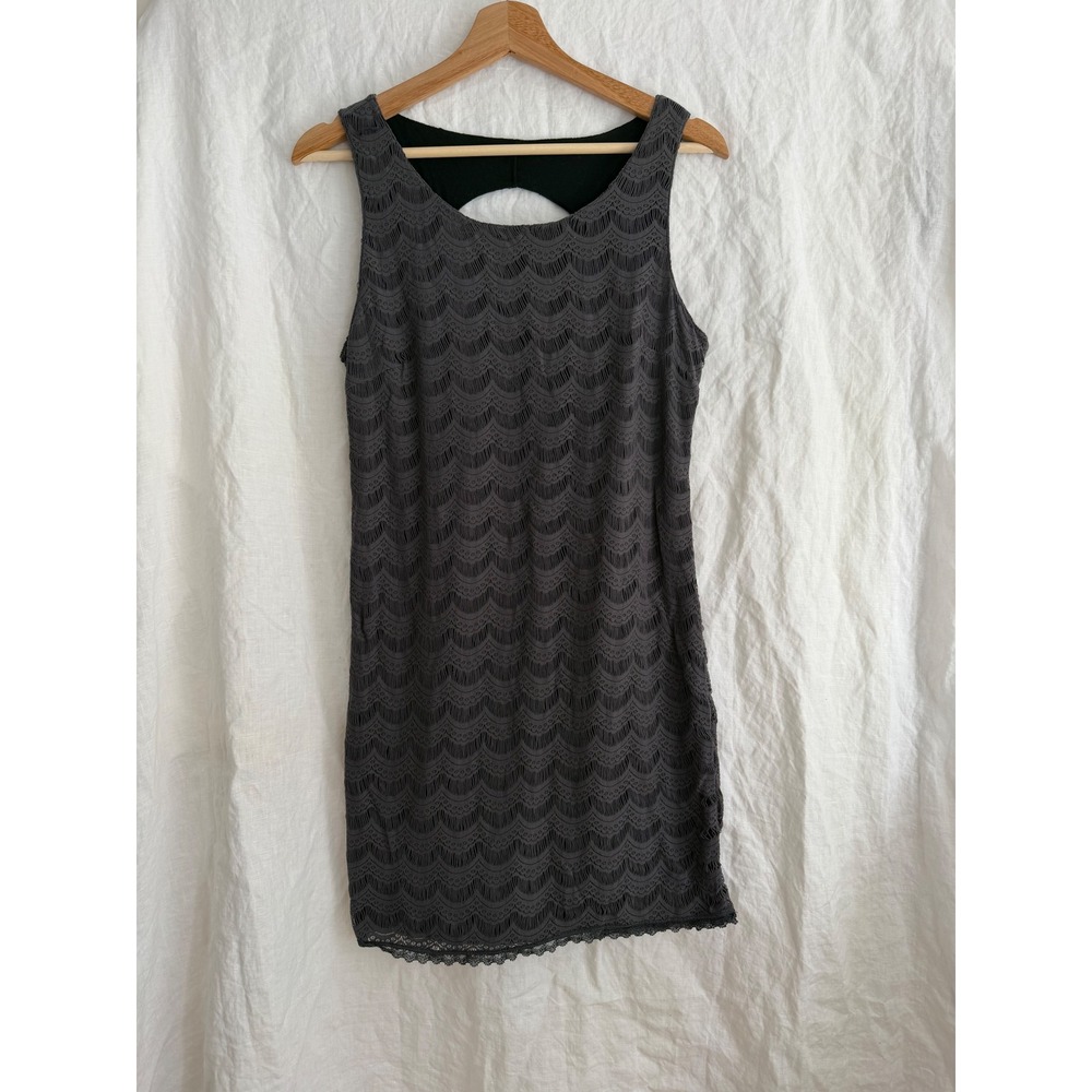 Free People Lace Shift Dress Womens Grey Cutout Back Scalloped Knit Medium